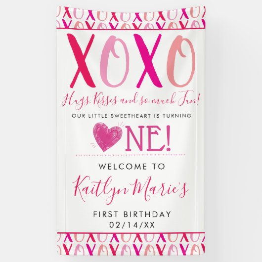 Valentijnsdag 1e verjaardag Hugs & Kisses (XOXO) Spandoek (Verticaal)