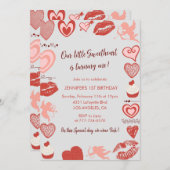 Valentijnsdag 1e verjaardag Roze Rood Grijs Kaart (Voorkant / Achterkant)