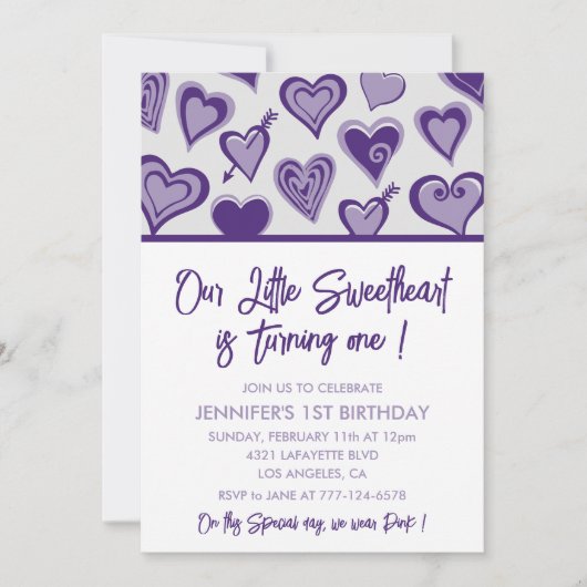 Valentijnsdag 1e verjaardagsuitnodiging februari kaart (Voorkant)