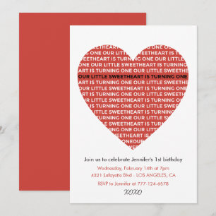 Valentijnsdag 1e verjaardagsuitnodigingen xoxo kid kaart