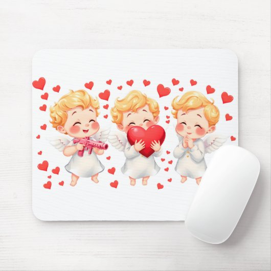 Valentijnsdag 2025: Schattigee en speelse engelen  Muismat (Met muis)