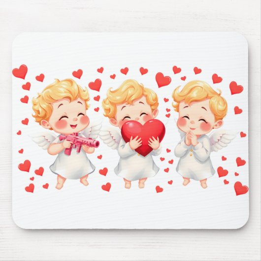Valentijnsdag 2025: Schattigee en speelse engelen  Muismat (Voorkant)