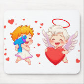 Valentijnsdag 2025: Schattigee en speelse engelen  Muismat (Voorkant)