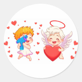 Valentijnsdag 2025: Schattigee en speelse engelen  Ronde Sticker