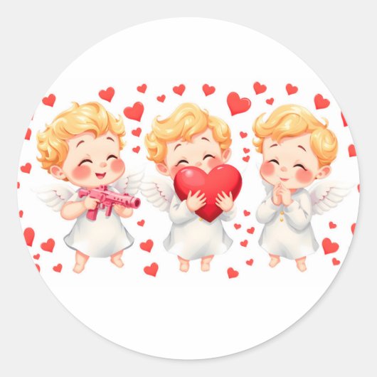 Valentijnsdag 2025: Schattigee en speelse engelen  Ronde Sticker (Voorkant)