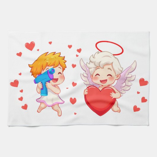 Valentijnsdag 2025: Schattigee en speelse engelen  Theedoek (Horizontaal)