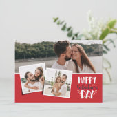 Valentijnsdag 3 afbeeldingen collage rood feestdagenkaart (Staand voorkant)