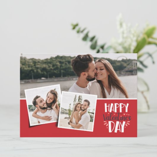 Valentijnsdag 3 afbeeldingen collage rood feestdagenkaart (Staand voorkant)