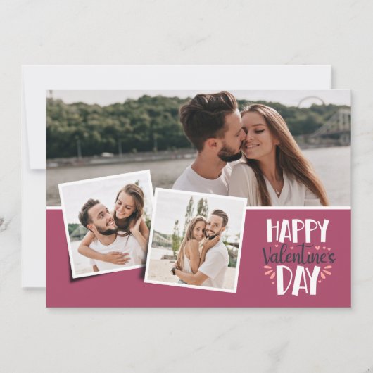 Valentijnsdag 3 foto's collage roos feestdagenkaart (Voorkant)