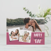 Valentijnsdag 3 foto's collage roos feestdagenkaart (Staand voorkant)