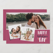 Valentijnsdag 3 foto's collage roos feestdagenkaart (Voorkant / Achterkant)