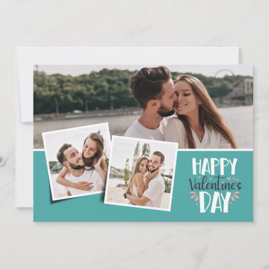 Valentijnsdag 3 foto's collage zeegroen feestdagenkaart (Voorkant)