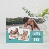 Valentijnsdag 3 foto's collage zeegroen feestdagenkaart (Staand voorkant)