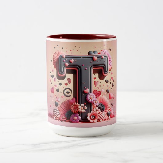 Valentijnsdag 3D A tot Z Alfabet Koffie Mok (Center)
