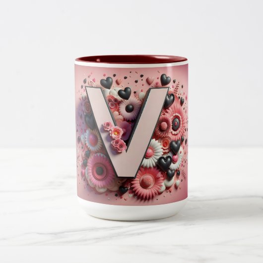 Valentijnsdag 3D A tot Z Alfabet Koffie Mok (Center)