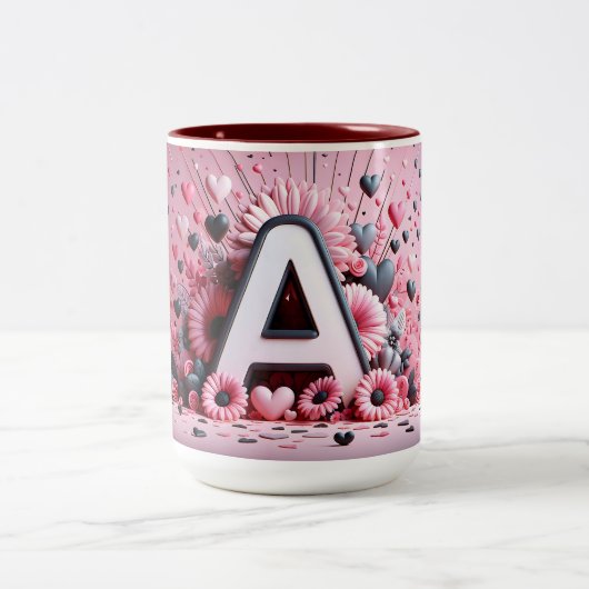 Valentijnsdag 3D A tot Z Alfabet Koffie Mok (Center)
