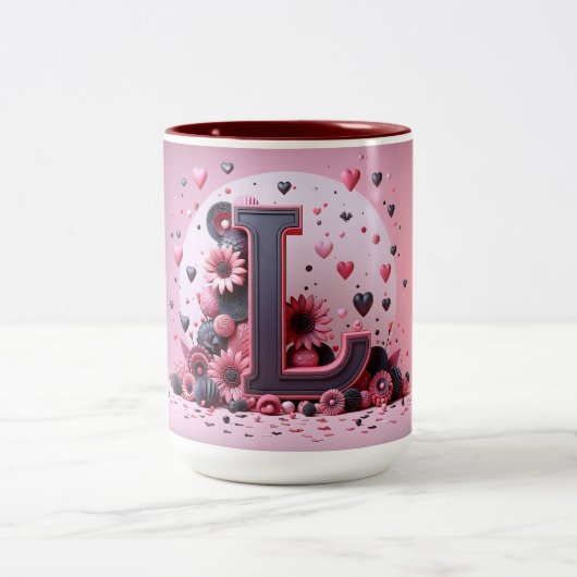 Valentijnsdag 3D A tot Z Alfabet Koffie Mok (Center)