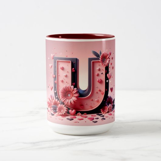 Valentijnsdag 3D A tot Z Alfabet Koffie Mok (Center)