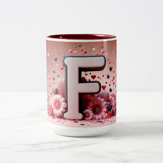 Valentijnsdag 3D A tot Z Alfabet Koffie Mok (Center)