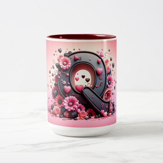 Valentijnsdag 3D A tot Z Alfabet Koffie Mok (Center)