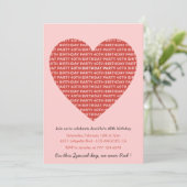 Valentijnsdag 40e verjaardag typografie Rood Roze Kaart (Staand voorkant)