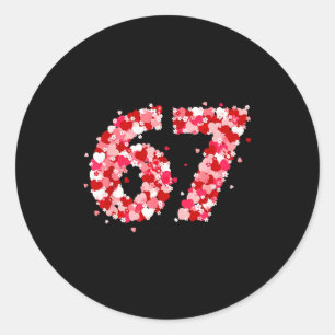 Valentijnsdag 67 Meme Met Hartjes Grappig Zes Zeve Ronde Sticker