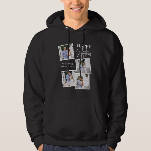 Valentijnsdag Aangepaste 4 Foto Collage & Naam Hoodie (Voorkant)
