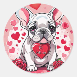 Valentijnsdag Aanpassen Tekst Franse Bulldog Pup Ronde Sticker