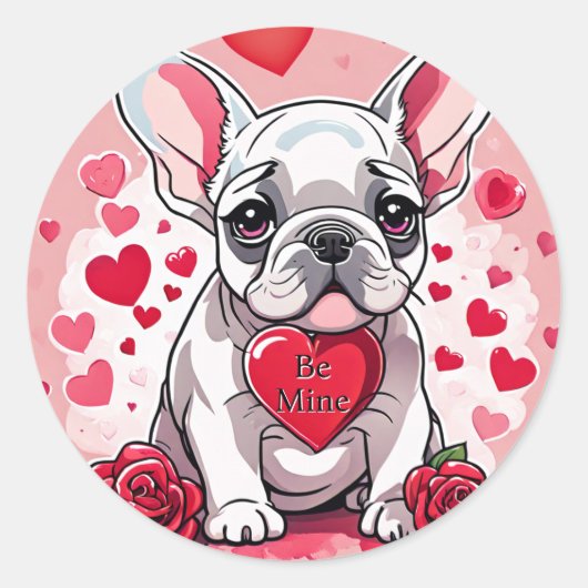 Valentijnsdag Aanpassen Tekst Franse Bulldog Pup Ronde Sticker (Voorkant)