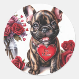 Valentijnsdag Aanpassen Tekst Franse Bulldog Pup Ronde Sticker