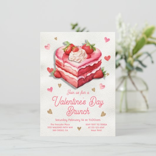 Valentijnsdag Aardbeientaart Hart Brunch Kaart (Staand voorkant)