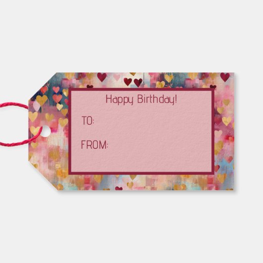 Valentijnsdag Abstract Gouden Kleur Harten Cadeaulabel (Achterkant Horizontaal)