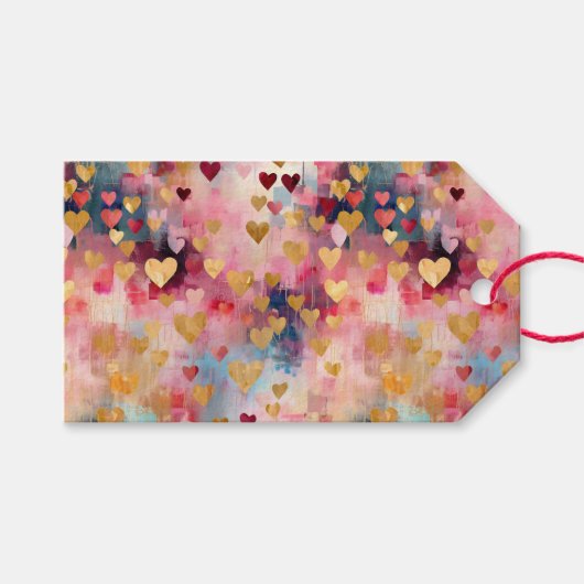 Valentijnsdag Abstract Gouden Kleur Harten Cadeaulabel (Voorkant (Horizontaal))