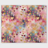 Valentijnsdag Abstract Gouden Kleur Harten Cadeaupapier (Vlak)