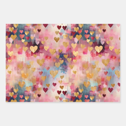 Valentijnsdag Abstract Gouden Kleur Harten Inpakpapier Vel (Voorkant)