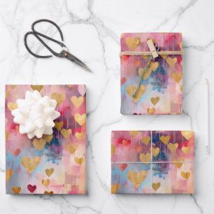 Valentijnsdag Abstract Gouden Kleur Harten Inpakpapier Vel