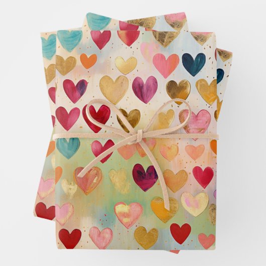 Valentijnsdag Abstract Harten Rood Roze Blauwgroen Inpakpapier Vel (In situ)