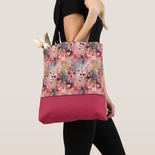 Valentijnsdag Abstracte Hartjes Kleurenblok Tote Bag (Dichtbij)