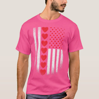 Valentijnsdag American Flag Red Hearts Mannen Boys T-shirt