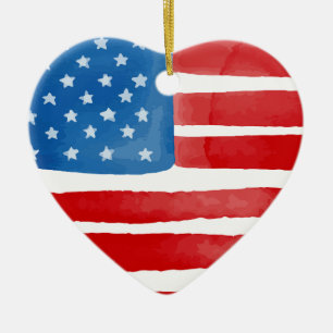 Valentijnsdag Amerikaanse vlag hart patriottisch Keramisch Ornament