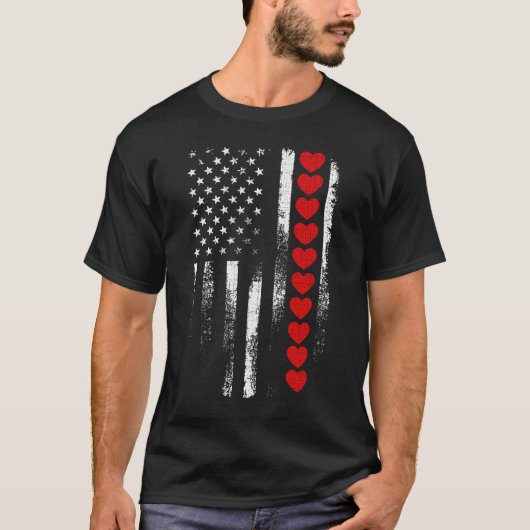 Valentijnsdag Amerikaanse vlag hart patriottisch T-shirt (Voorkant)