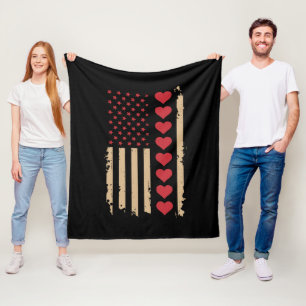 Valentijnsdag Amerikaanse vlag harten Fleece Deken