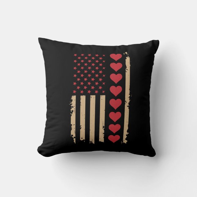 Valentijnsdag Amerikaanse vlag harten  Kussen (Voorkant)