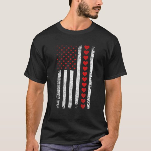 Valentijnsdag  Amerikaanse vlag Harten Mannen Wo T-shirt (Voorkant)