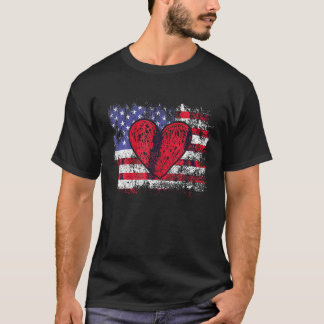 Valentijnsdag Amerikaanse vlag Rode harten US Patr T-shirt