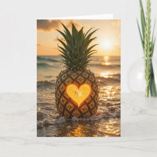 Valentijnsdag Ananas Met een Glanzend Hart Kaart