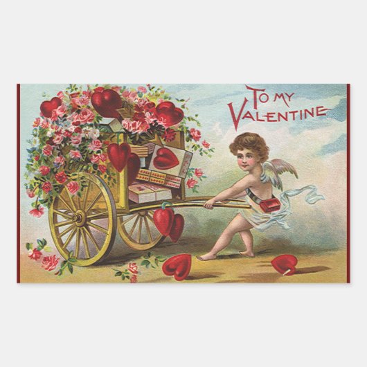  Valentijnsdag Angel, Cart of Love Hearts Rechthoekige Sticker (Voorkant)