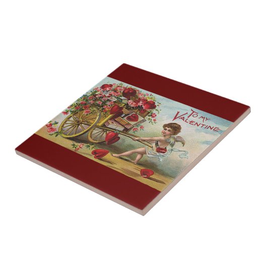 Valentijnsdag Angel, Cart of Love Hearts Tegeltje (Zijkant)