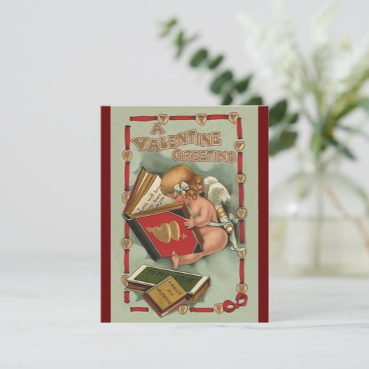  Valentijnsdag Angel, Cupid Reading Book Feestdagenkaart (Staand voorkant)