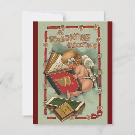 Valentijnsdag Angel, Cupid Reading Book Feestdagenkaart (Voorkant)